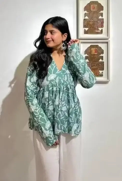 PANCHHIRAJANA CREATION Women's Rayon Printed V-Neck Top – Daily, Party & Festive Wear