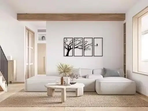 4 Panel Wooden Wall Art – Tree & Bird Design