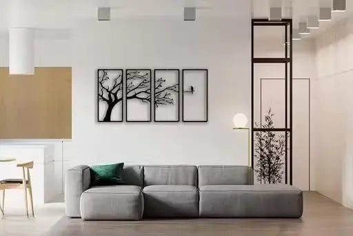4 Panel Wooden Wall Art – Tree & Bird Design