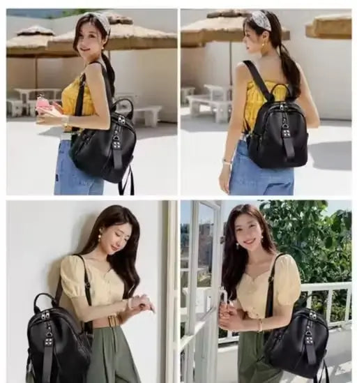 Leather Camera Backpack – Dual Compartment Solid Pattern