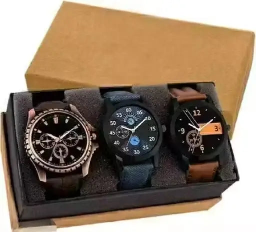 Attractive Men Multicolor Leather Analog Watch Combo