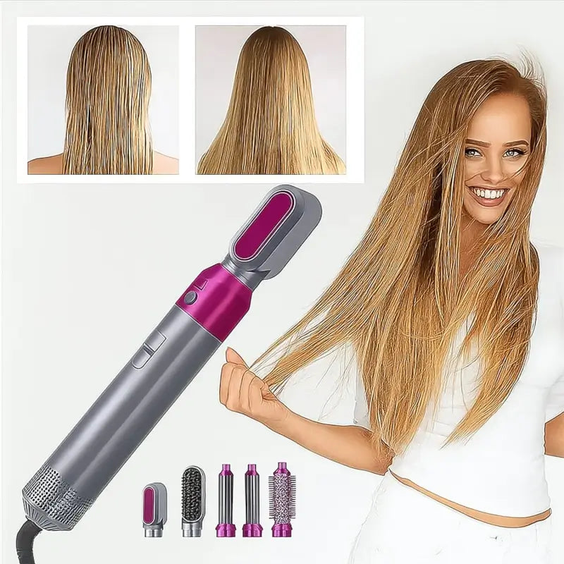 5 in 1 Hot Air Hair Dryer Brush – Multifunctional Styler with Detachable Heads for Drying, Straightening & Curling (1000W).