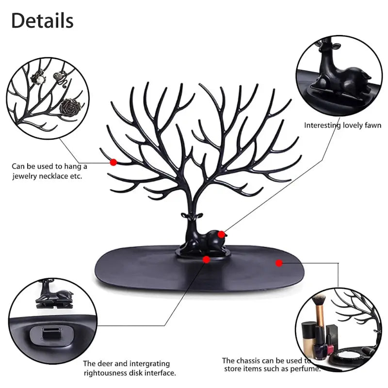 Deer Antlers Jewelry Holder - Elegant Tree Design Jewelry Organizer for Necklaces, Bracelets, and Rings
