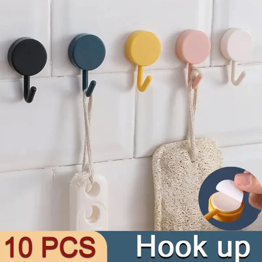 Self Adhesive Sticky Hooks - Set of 10 for Kitchen, Bathroom, Bedroom - Waterproof & Durable