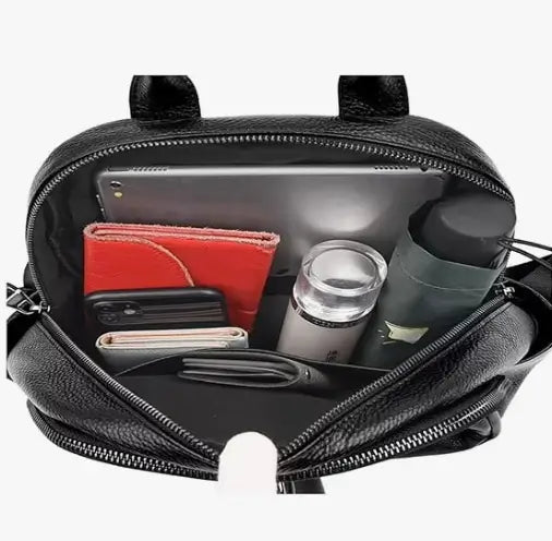 Leather Camera Backpack – Dual Compartment Solid Pattern