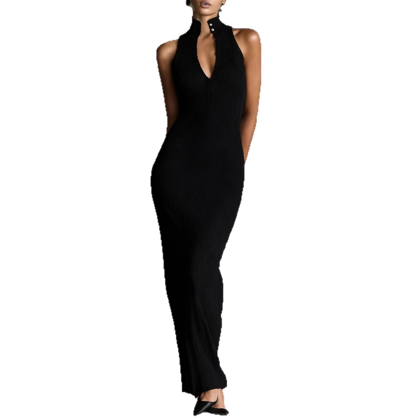 Sleeveless High-necked Waist-cinching Dress