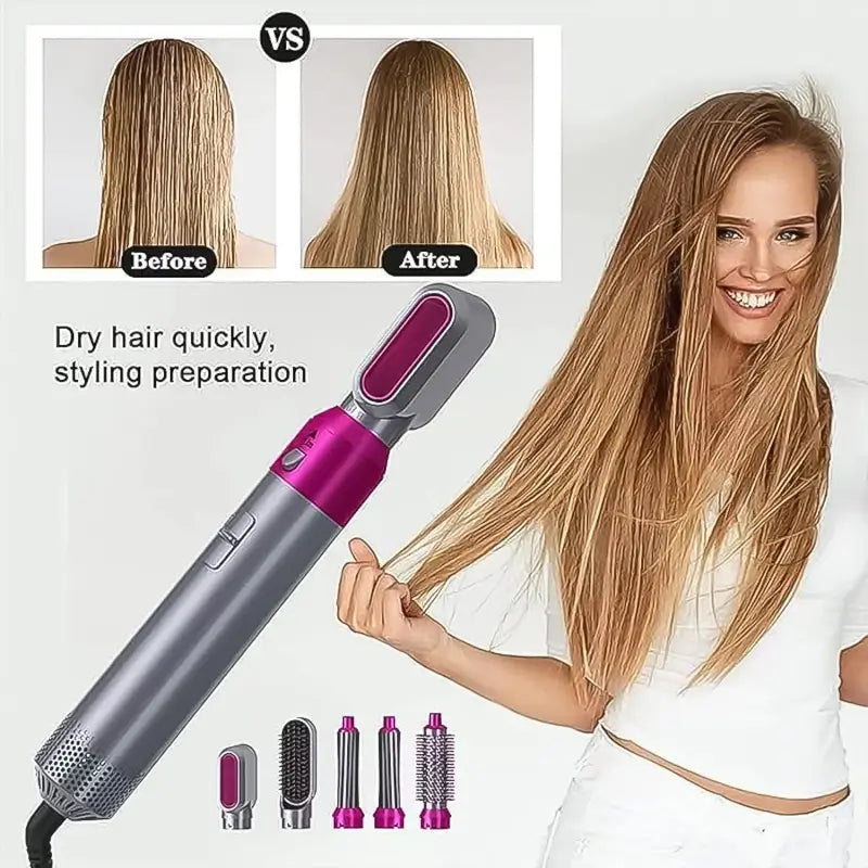 5 in 1 Hot Air Hair Dryer Brush – Multifunctional Styler with Detachable Heads for Drying, Straightening & Curling (1000W).
